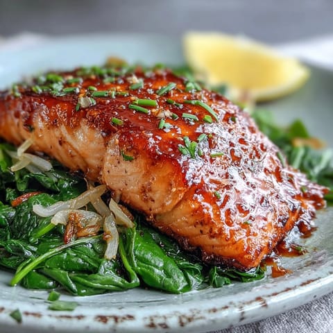 Miso Salmon on Sautéed Spinach