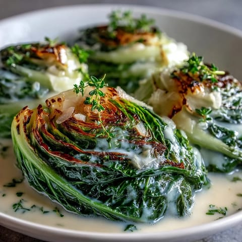 Steaming herby cabbage in Parmesan broth in a wide pot, with melted cheese melting into the savory liquid.
