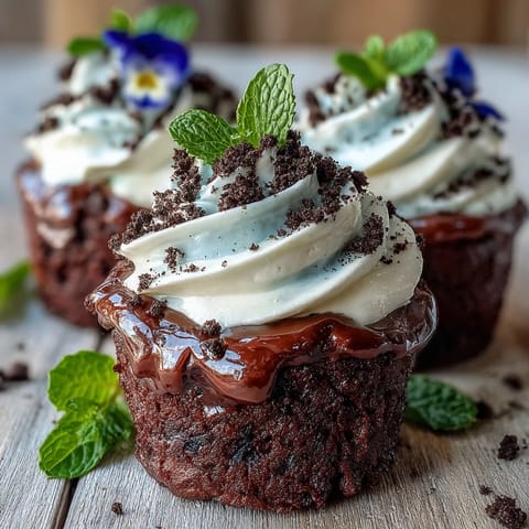 Mother's Day Flower Pot Brownies with Oreo Dirt in whimsical mini flower pots, topped with edible flowers and mint for a garden-inspired dessert.