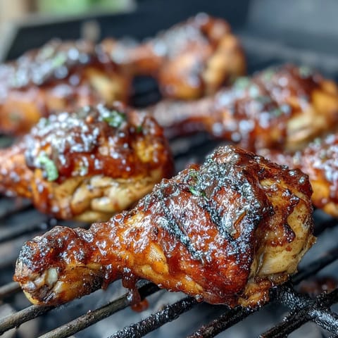 Tender chicken drumsticks coated in a vibrant, sweet-spicy peach glaze for dinner.