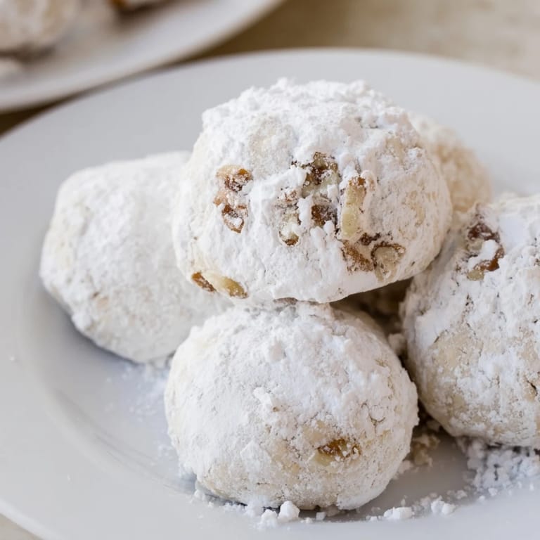 Warm, golden Mexican wedding cookies, ready to be rolled in powdered sugar and enjoyed.