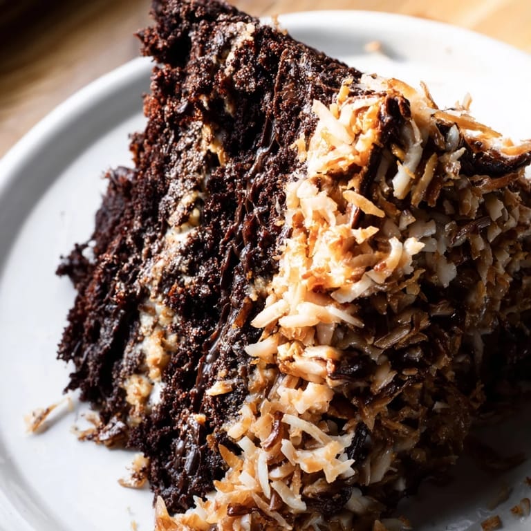 Imagine a towering German Chocolate Cake, swirled with a creamy coconut-pecan frosting, perfect for dessert.