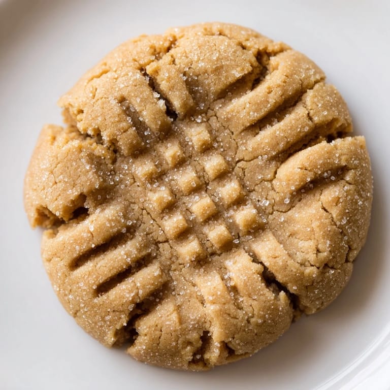 Close-up of a stack of soft peanut butter cookies, with a perfect crosshatch and peanut flavor.