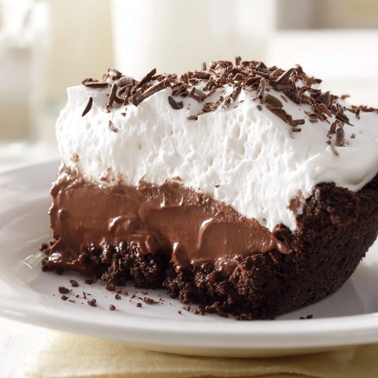 Close-up of creamy Mississippi Mud Pie slices, ideal to enjoy with a strong coffee.