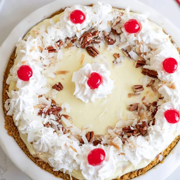 A close-up of a refreshing Millionaire Pie slice, showcasing the filling's texture.