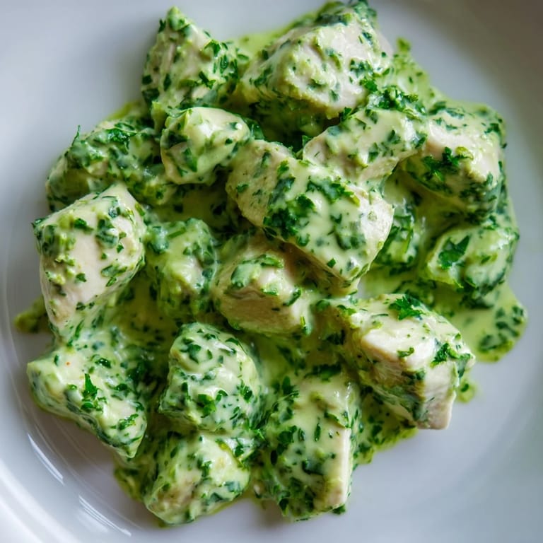 Serving suggestion for Green Goddess Chicken Salad, highlighting golden-brown chicken pieces tossed with herbs and yogurt alongside ripe avocado and colorful cherry tomatoes.