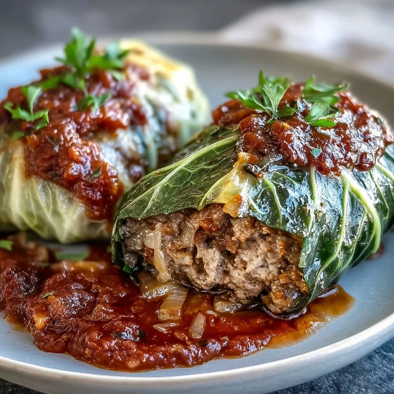 Tender homemade Cabbage Rolls arranged in a ceramic baking dish, ready to be served.