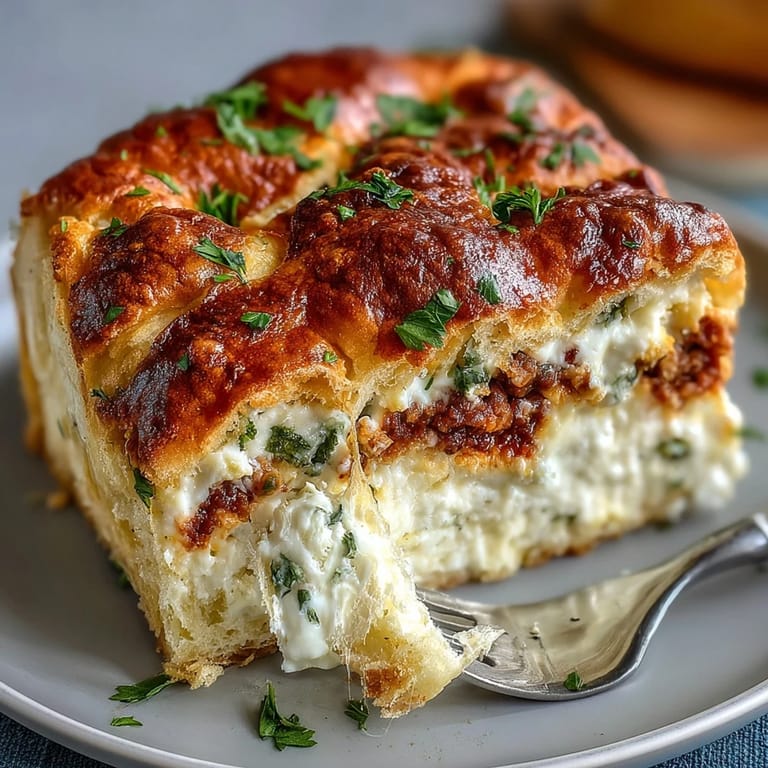 Savory Italian Easter Pie with Ricotta and Salami, featuring a flaky pastry shell stuffed with rich ricotta, salami, and Parmigiano-Reggiano, baked until golden and bubbling.