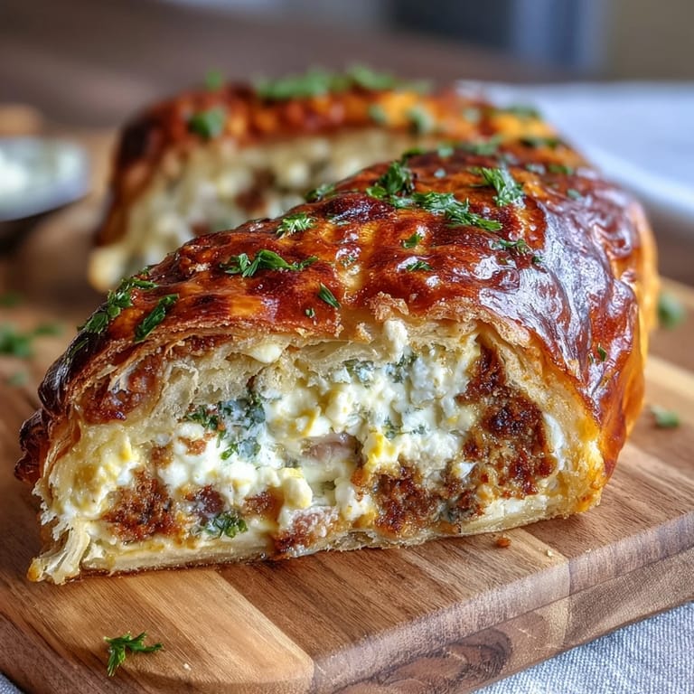 Festive Easter Savory Pie with Hard-Boiled Eggs and Ham: a rich, cheesy filling with tender spinach and diced ham, baked in crisp puff pastry for a celebratory main dish.  