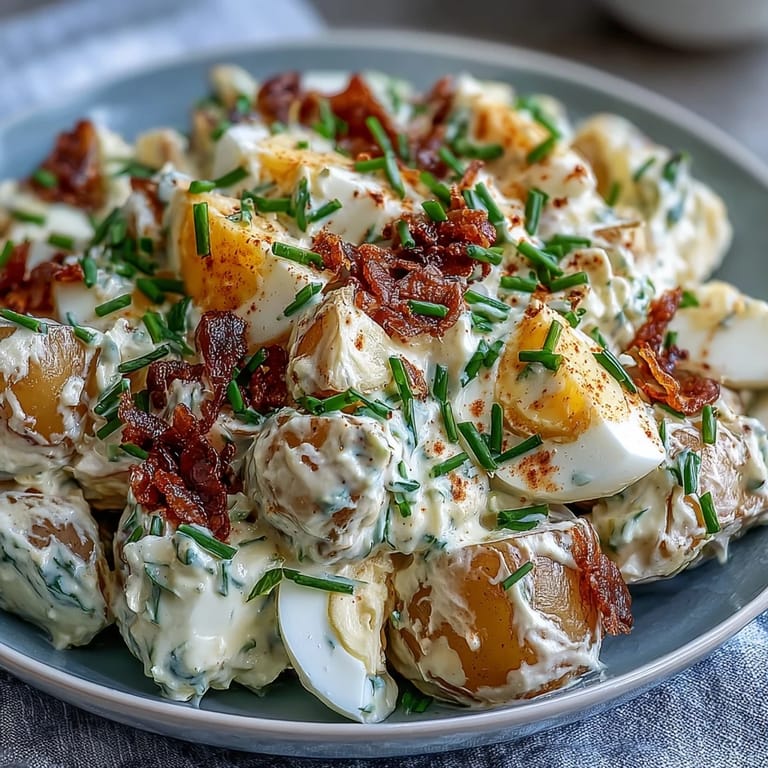 Classic deviled egg potato salad features hard-boiled eggs, crunchy celery, and smoky paprika in a rich, satisfying bowl.