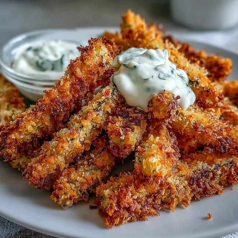 Crispy, golden pickle fries perfectly air-fried and ready for dipping.