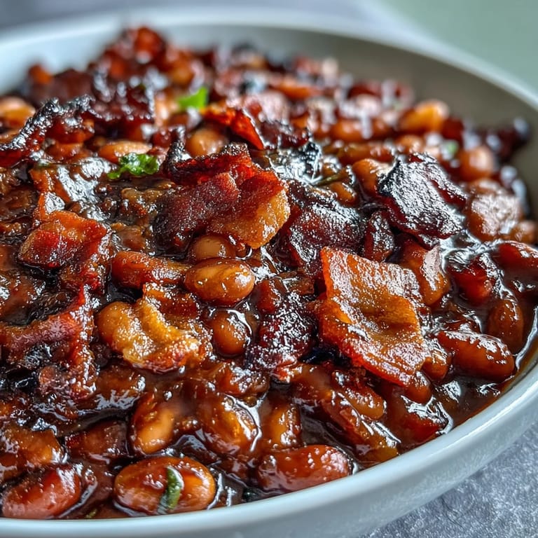 Savory Juneteenth BBQ baked beans, ideal for any festive American cookout.