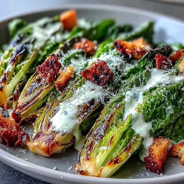 Delicious grilled Caesar salad, a perfect summer side dish, ready quickly.