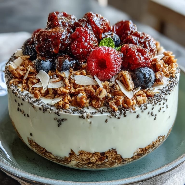 Vibrant skyr protein smoothie bowl topped with berries, ready for breakfast.