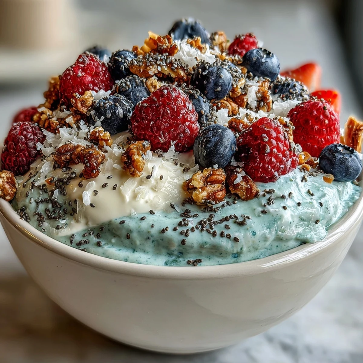 Creamy skyr protein smoothie bowl, a refreshing blend of fruit and granola.