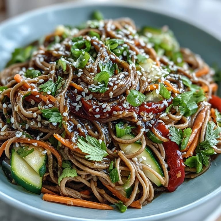 Delicious cold soba noodle salad, perfect served chilled with a zesty ginger kick.