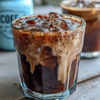 Homemade Brown Sugar Oat Milk Shaken Espresso, frothy and layered over ice cubes. A frothy, homemade Brown Sugar Oat Milk Shaken Espresso with creamy oat milk swirl. Enjoy this rich, iced, Brown Sugar Oat Milk Shaken Espresso, perfectly chilled.