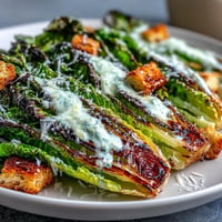 Grilled Caesar salad with smoky charred romaine and creamy dressing.